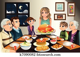 cena de la familia de thanksgiving