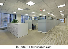 Office area with cubicles Office area with cubicles