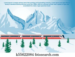 Sightseeing train running in mountains, the Glacier Express in winter Sightseeing train running in mountains, the Glacier Express in winter