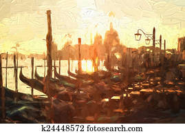 Venice with gondolas, Italy, Oil painting Venice with gondolas, Italy, Oil painting
