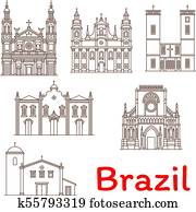 Brazil landmarks architecture vector line icons Brazil landmarks architecture vector line icons