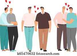 Gay cartoon couples love and hug isolated Gay cartoon couples love and hug isolated