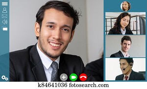 geschäftsmenschen, gesellschaft, versammlung, in, videokonferenz