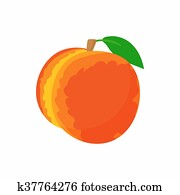 Ripe whole peach icon, cartoon style Ripe whole peach icon, cartoon style