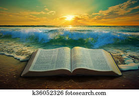 sonnenaufgang, an, dass, wasserlandschaft, mit, a, bibel