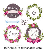Wedding collection with hand-drawn flowers Wedding collection with hand-drawn flowers