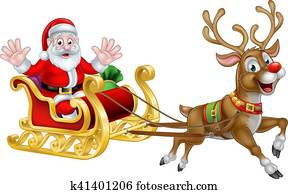 weihnachten, karikatur, weihnachtsm?nner, und, rentier schlitten weihnachten, karikatur, weihnachtsm?nner, und, rentier schlitten
