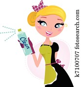 בלונדיני, חמוד, עוזרת בית צרפתית, הפרד, בלבן, רקע., וקטור, ציור היתולי, illustration.