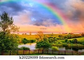 arco íris, sobre, campo