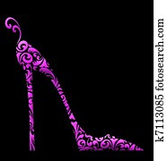 Chic Damask High Heeled Shoe pink on black Chic Damask High Heeled Shoe pink on black