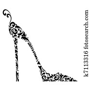 chique, retro, damasco, sapato alto heeled