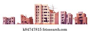 Destroyed city buildings after war or earthquake Destroyed city buildings after war or earthquake