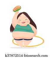 Fat woman with fast food on her hands