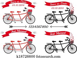 mariage, tandem va bicyclette, vecteur, ensemble
