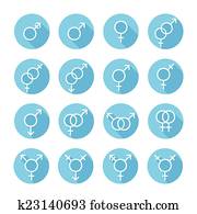 Sexual orientation gender web icons, symbol, sign in flat style with shadow. Male and female combination. Graphic vector elements set.
