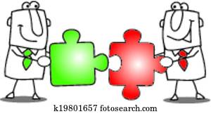 trabalho equipe, -, puzzles.