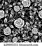 White roses seamless pattern on black background White roses seamless pattern on black background