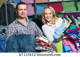young couple, na, clothes shopping