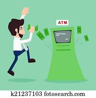 ビジネスマン, お金を撤回すること, から, ａｔｍ