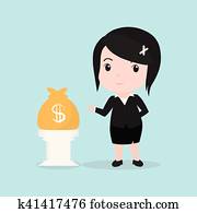 Business Woman concept by have money bag