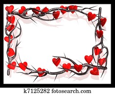 corazones, rama, marco