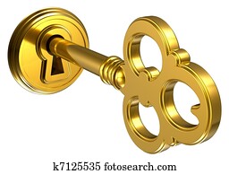Golden key in keyhole Golden key in keyhole