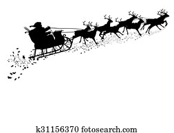 Santa Claus with Reindeer Sleigh - Black Silhouette. Santa Claus with Reindeer Sleigh - Black Silhouette.