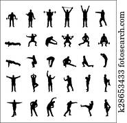 siluetas, de, niños, deportes