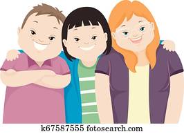 Teens Down Syndrome Friends Illustration Teens Down Syndrome Friends Illustration