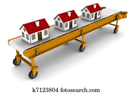 Three houses are moving on conveyor belt Three houses are moving on conveyor belt