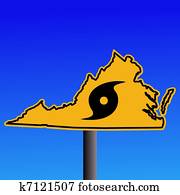 Virginia warning sign with hurricane symbo Virginia warning sign with hurricane symbo