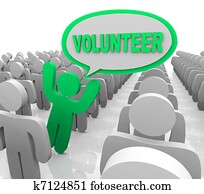 voluntario, burbuja del discurso, persona, en, ayudante, multitud