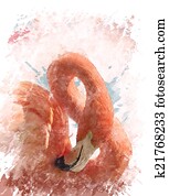 Watercolor Image Of Flamingo Bird Watercolor Image Of Flamingo Bird