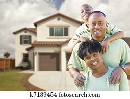 afrikansk amerikansk familie, foran, hjem