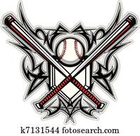 basebol, softball, morcegos, tribal, gráfico