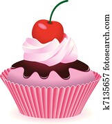 cupcake, mit, kirschen cupcake, mit, kirschen