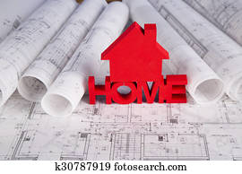 Home model with blueprint drawing Home model with blueprint drawing