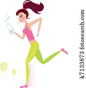 jogging, ou, courant, femme saine, à, bouteille eau