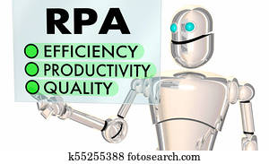 RPA Robotic Process Automation Efficiency Productivity Quality Touch Screen 3d Illustration RPA Robotic Process Automation Efficiency Productivity Quality Touch Screen 3d Illustration