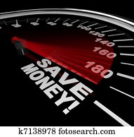 Save Money - Discount Sale Words on Speedometer