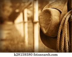 westliche, cowboyhut, und, lasso westliche, cowboyhut, und, lasso