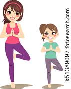 yoga, mamá, hija