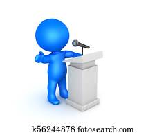 3D Blue Character speaking on lectern 3D Blue Character speaking on lectern