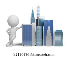 3d, קטן, אנשים, -, גורדי שחקים