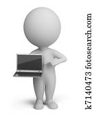 3d, קטן, אנשים, -, מחשב נייד