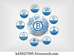 bitcoin, ו, crypto, מטבע, וקטור, דוגמה