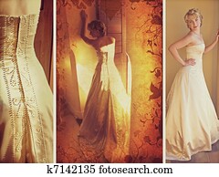 Blond bride in sleeveless wedding d