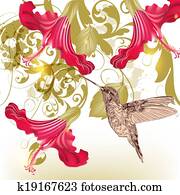 Floral vector background with humming bird and flowers Floral vector background with humming bird and flowers