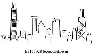 karikatur, chicago, skyline