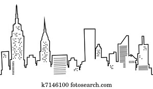karikatur, new york skyline